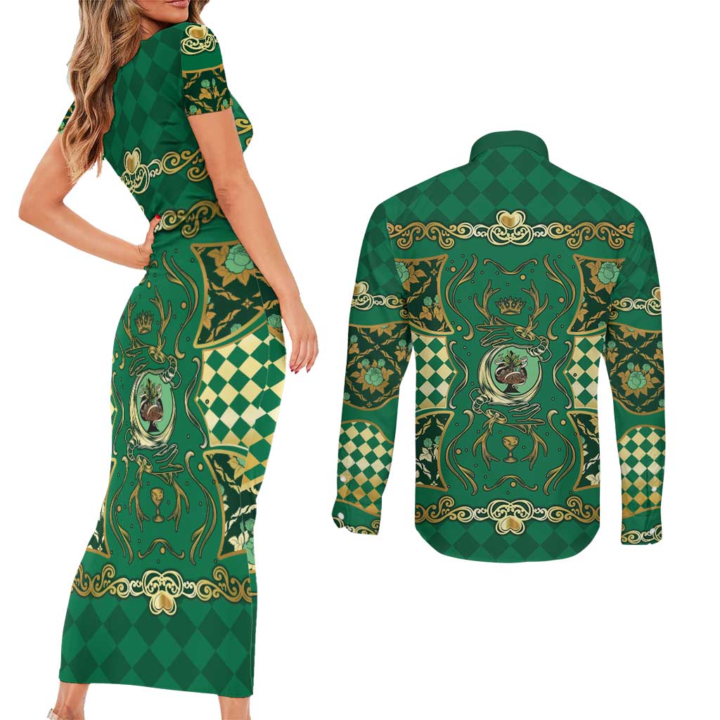 Zodiac Signs Couples Matching Short Sleeve Bodycon Dress and Long Sleeve Button Shirt The Earth Element Baroque Spades Card