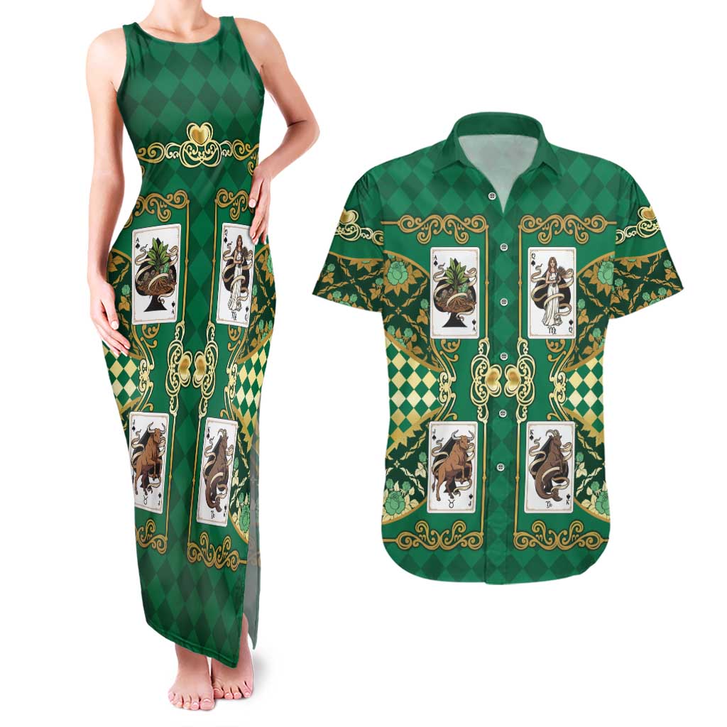 Zodiac Signs Couples Matching Tank Maxi Dress and Hawaiian Shirt The Earth Element Baroque Spades Card