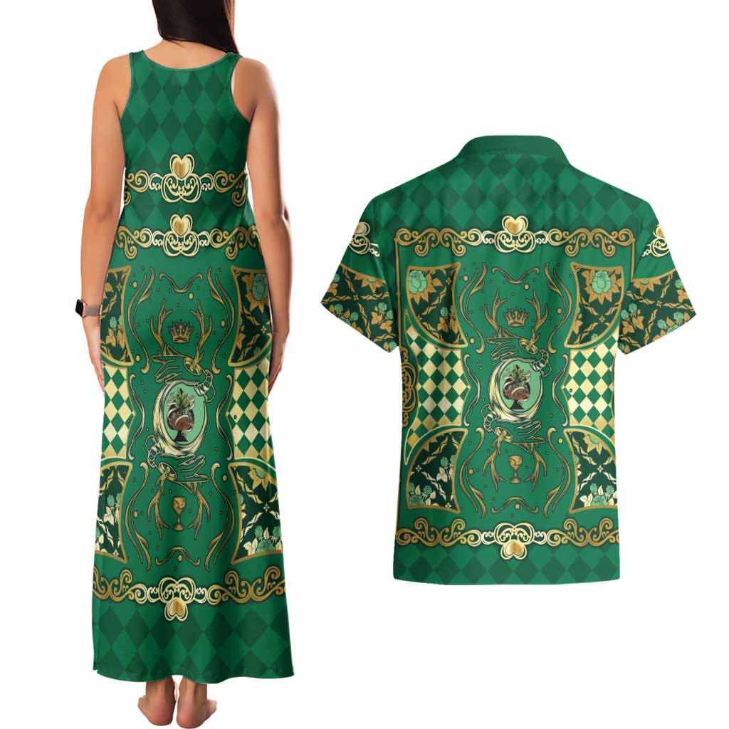 Zodiac Signs Couples Matching Tank Maxi Dress and Hawaiian Shirt The Earth Element Baroque Spades Card