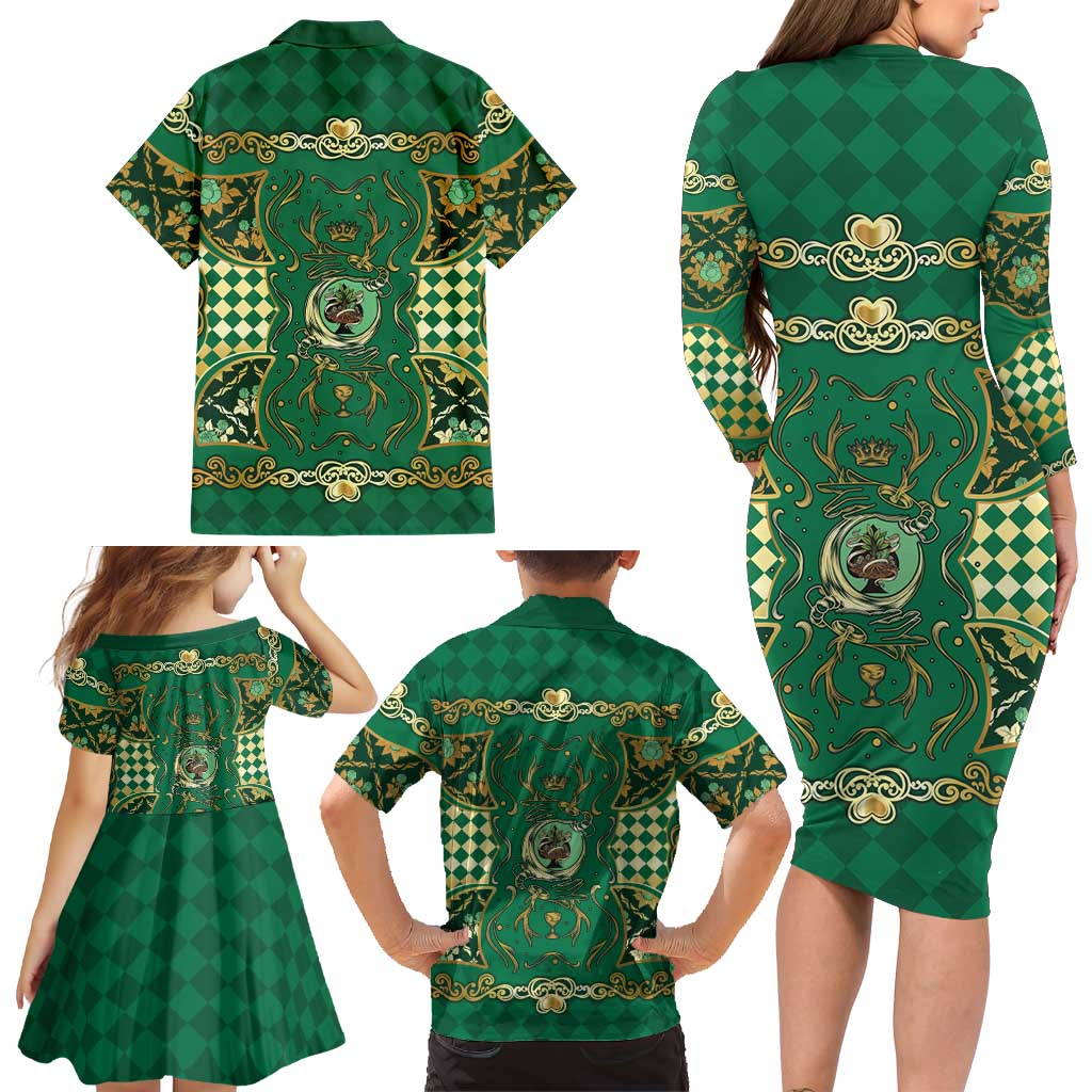 Zodiac Signs Family Matching Long Sleeve Bodycon Dress and Hawaiian Shirt The Earth Element Baroque Spades Card