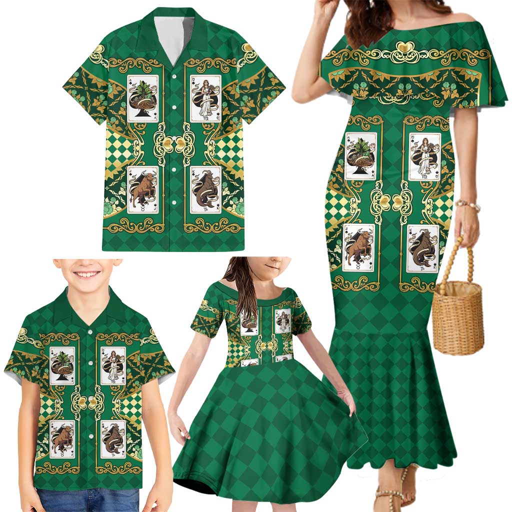 Zodiac Signs Family Matching Mermaid Dress and Hawaiian Shirt The Earth Element Baroque Spades Card