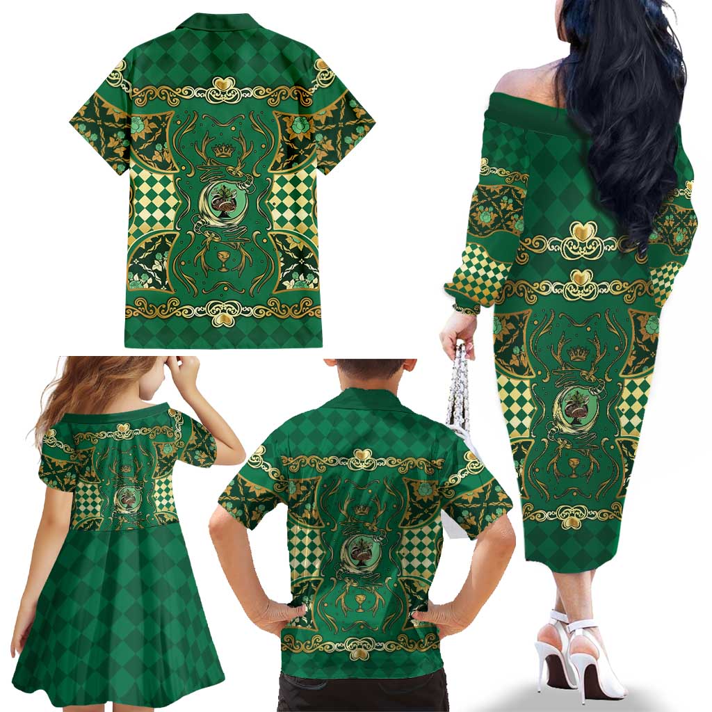 Zodiac Signs Family Matching Off The Shoulder Long Sleeve Dress and Hawaiian Shirt The Earth Element Baroque Spades Card