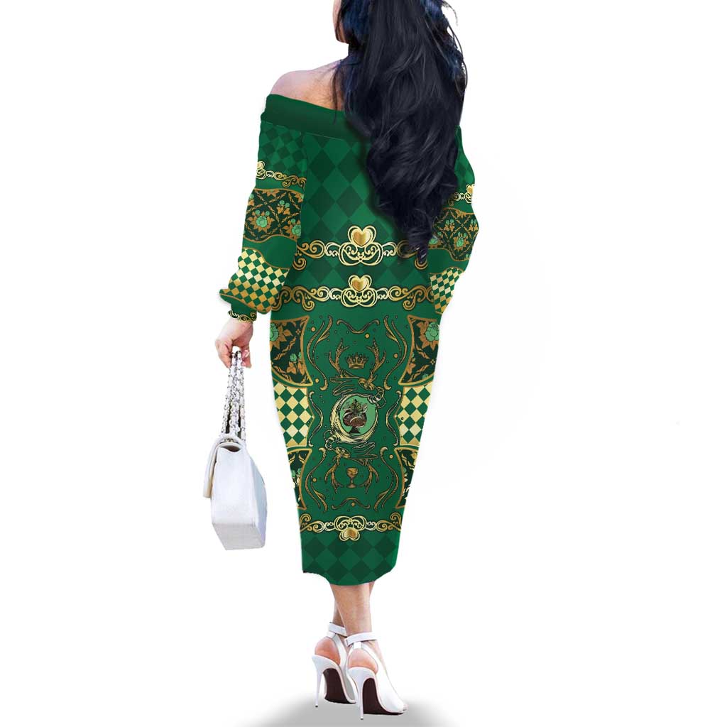 Zodiac Signs Family Matching Off The Shoulder Long Sleeve Dress and Hawaiian Shirt The Earth Element Baroque Spades Card