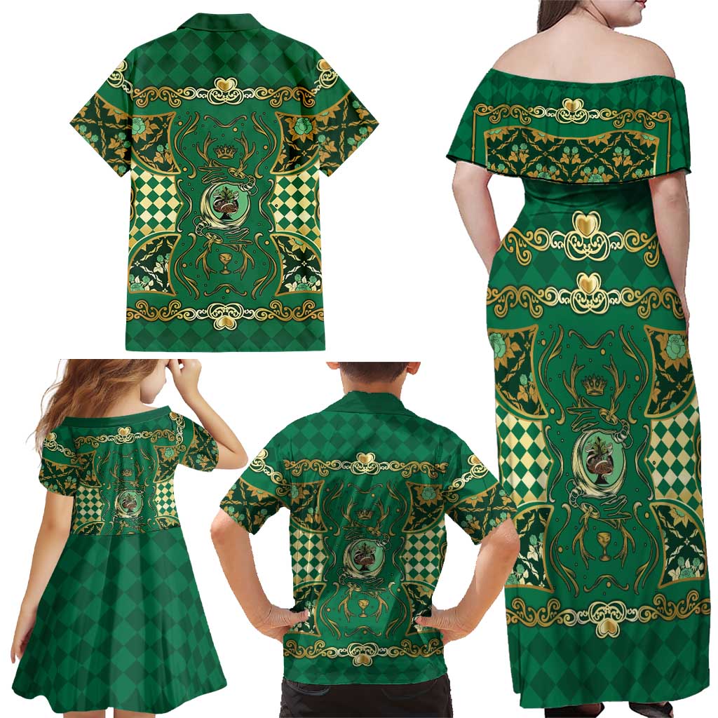 Zodiac Signs Family Matching Off Shoulder Maxi Dress and Hawaiian Shirt The Earth Element Baroque Spades Card