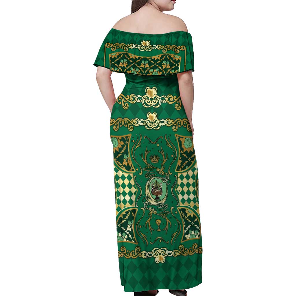 Zodiac Signs Family Matching Off Shoulder Maxi Dress and Hawaiian Shirt The Earth Element Baroque Spades Card
