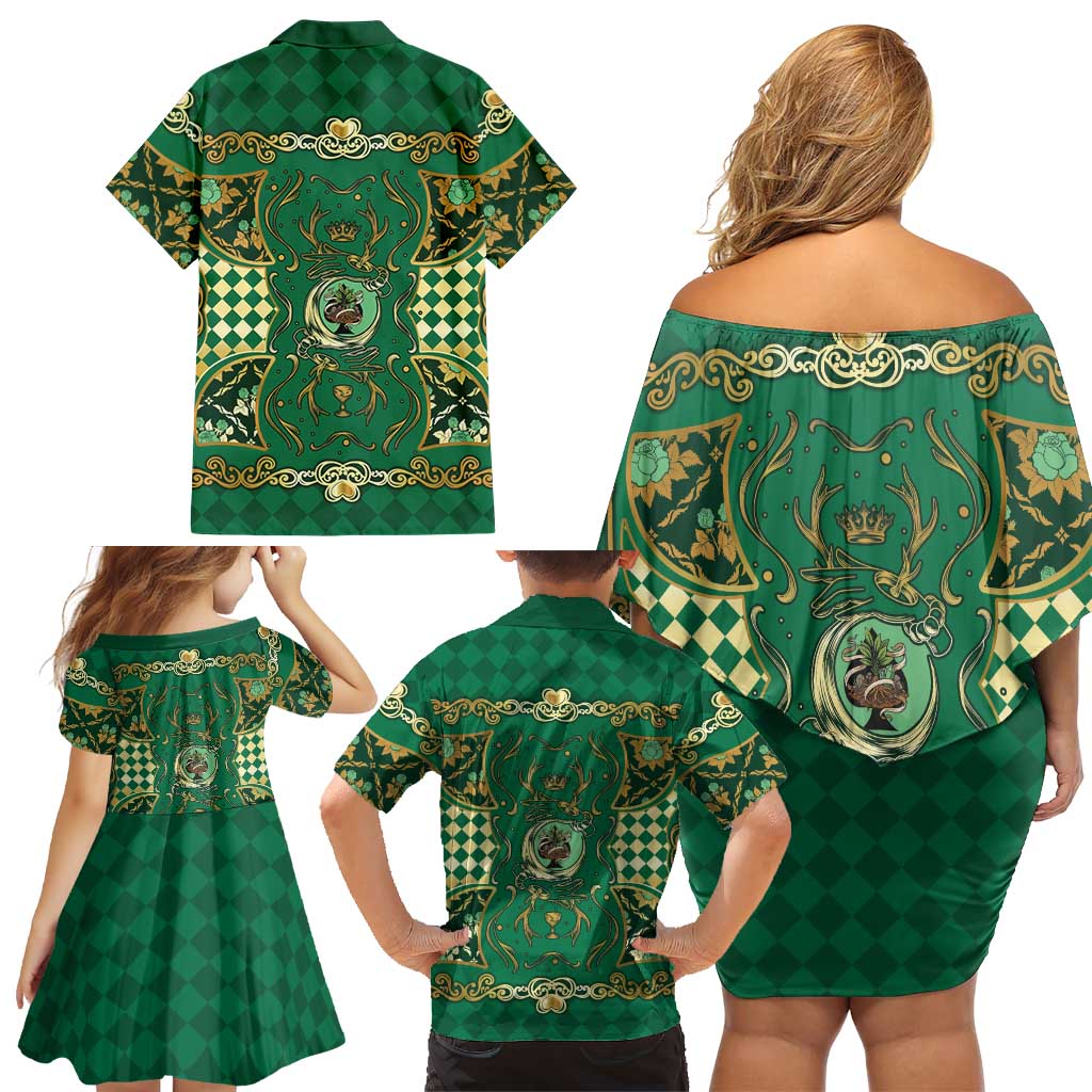 Zodiac Signs Family Matching Off Shoulder Short Dress and Hawaiian Shirt The Earth Element Baroque Spades Card