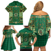 Zodiac Signs Family Matching Off Shoulder Short Dress and Hawaiian Shirt The Earth Element Baroque Spades Card