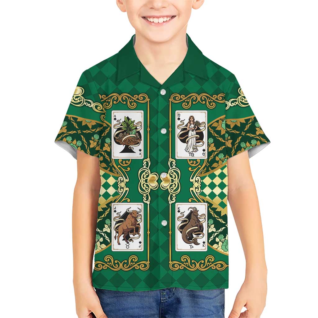 Zodiac Signs Family Matching Off Shoulder Short Dress and Hawaiian Shirt The Earth Element Baroque Spades Card