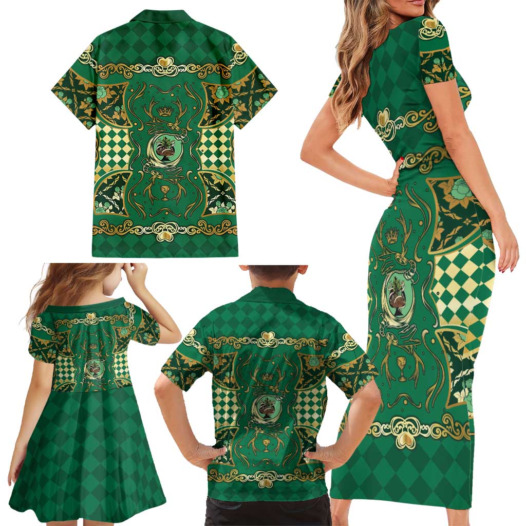 Zodiac Signs Family Matching Short Sleeve Bodycon Dress and Hawaiian Shirt The Earth Element Baroque Spades Card