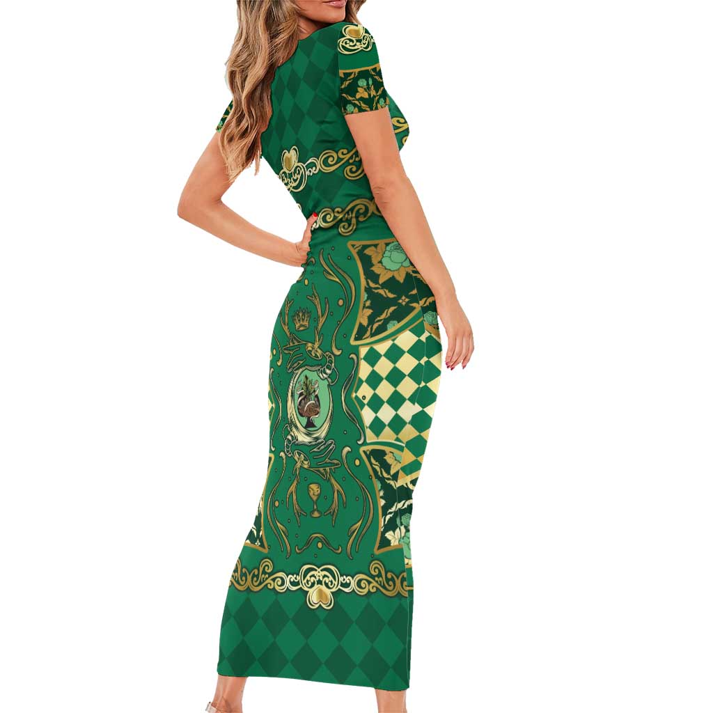 Zodiac Signs Family Matching Short Sleeve Bodycon Dress and Hawaiian Shirt The Earth Element Baroque Spades Card