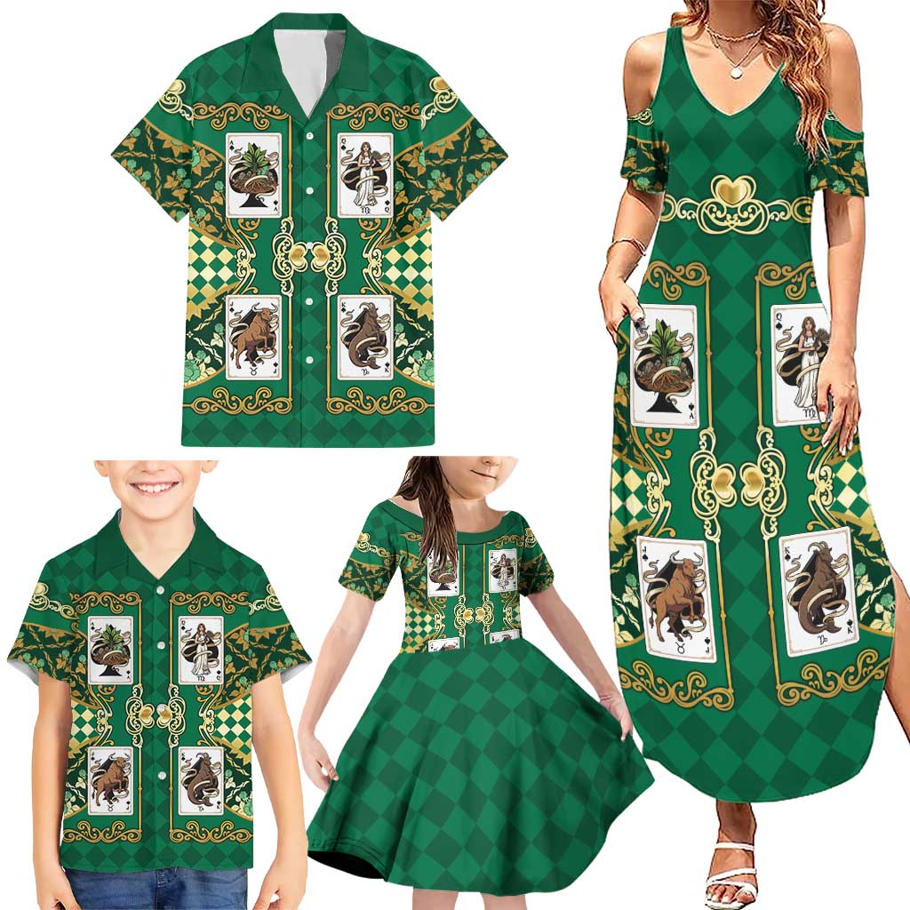 Zodiac Signs Family Matching Summer Maxi Dress and Hawaiian Shirt The Earth Element Baroque Spades Card