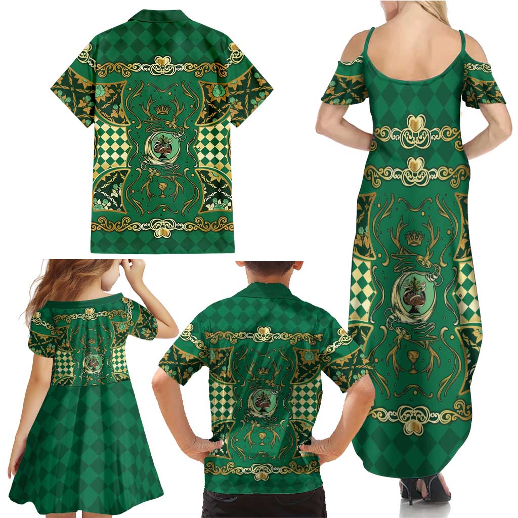 Zodiac Signs Family Matching Summer Maxi Dress and Hawaiian Shirt The Earth Element Baroque Spades Card