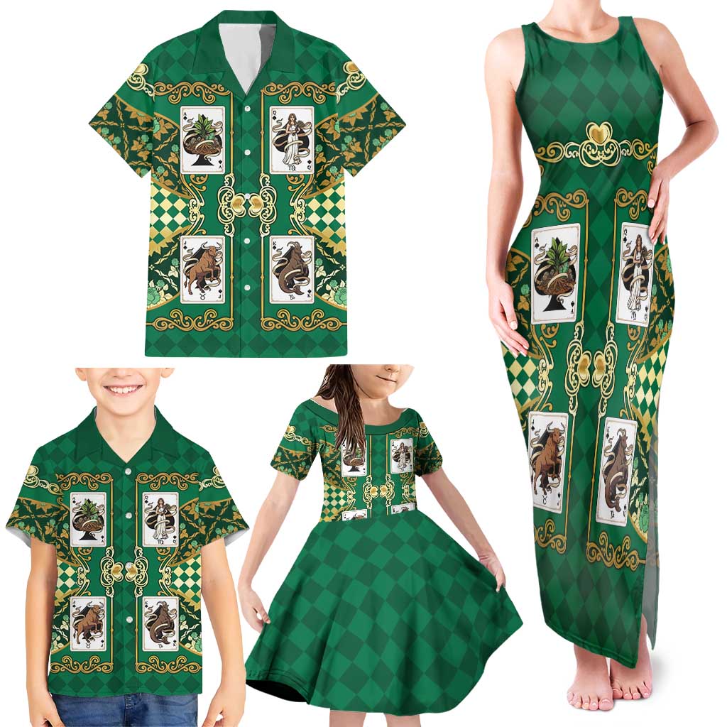Zodiac Signs Family Matching Tank Maxi Dress and Hawaiian Shirt The Earth Element Baroque Spades Card