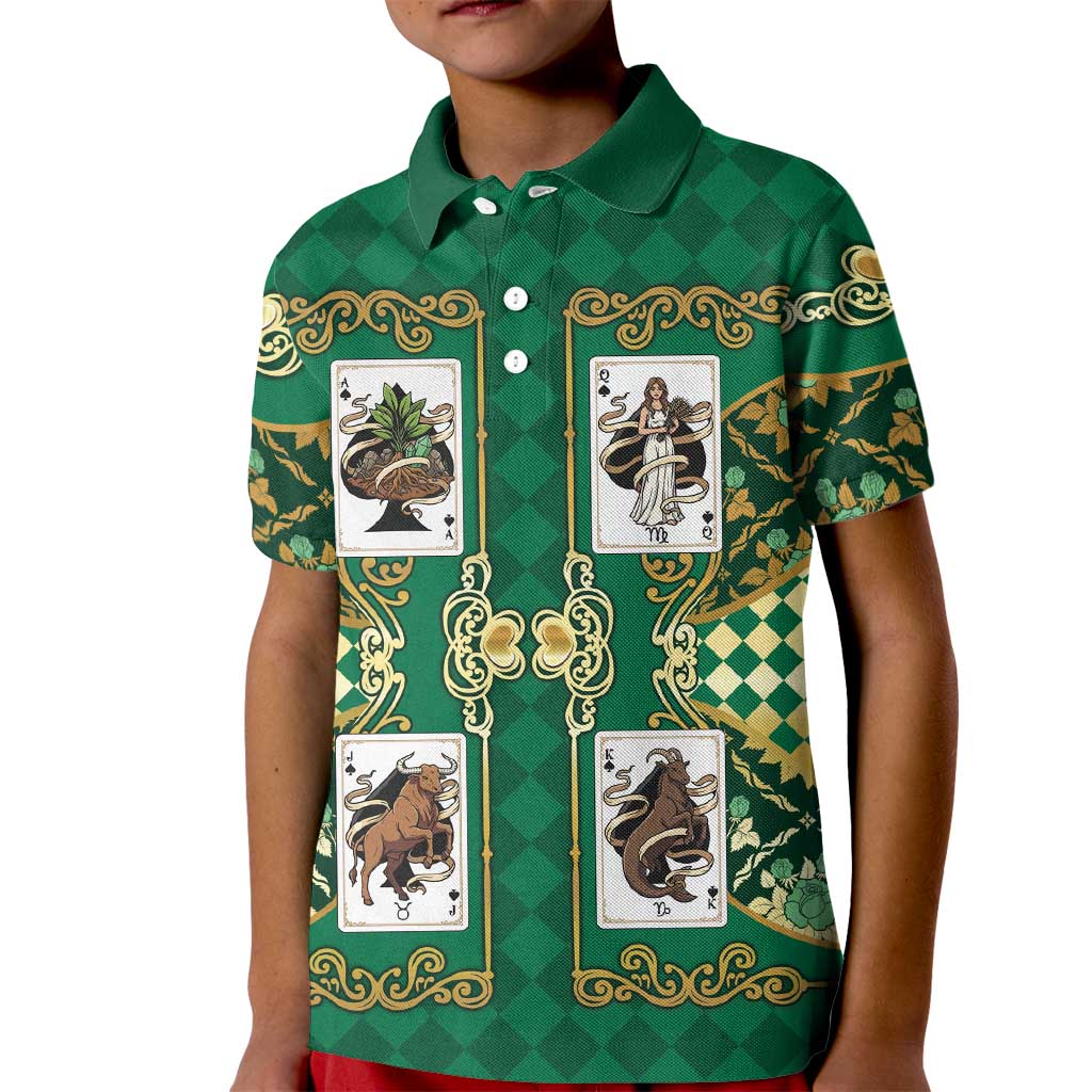 Zodiac Signs Kid Polo Shirt The Earth Element Baroque Spades Card