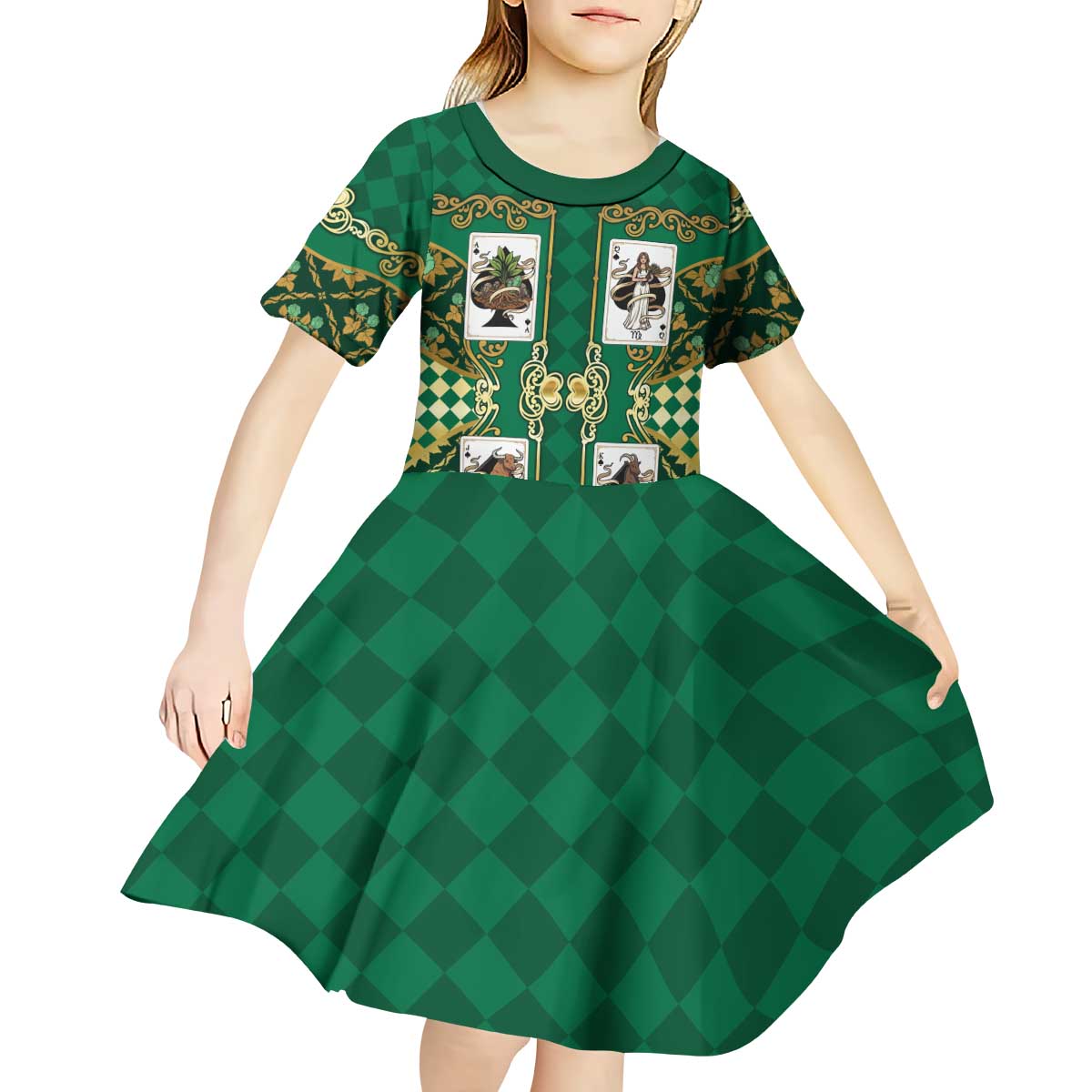 Zodiac Signs Kid Short Sleeve Dress The Earth Element Baroque Spades Card