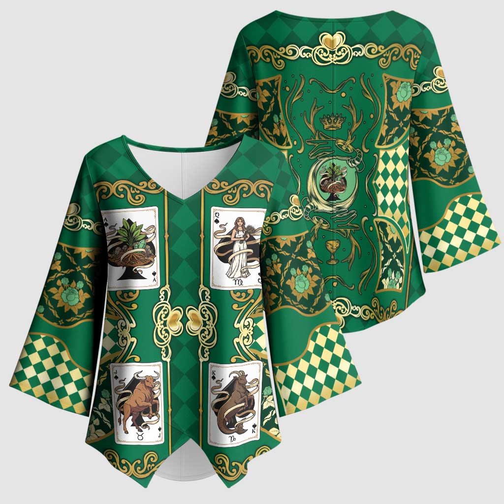 Zodiac Signs Kimono Sleeve Blouse The Earth Element Baroque Spades Card