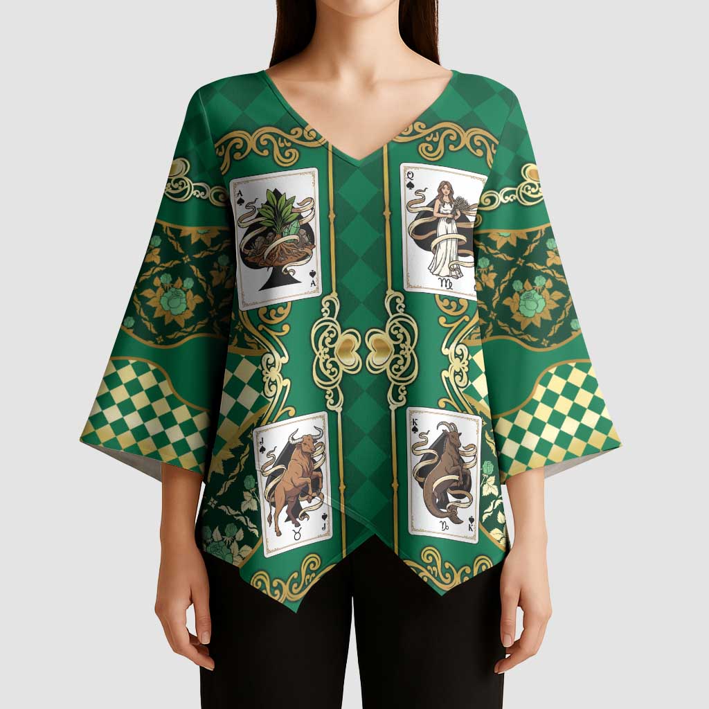Zodiac Signs Kimono Sleeve Blouse The Earth Element Baroque Spades Card