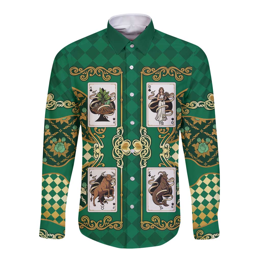 Zodiac Signs Long Sleeve Button Shirt The Earth Element Baroque Spades Card