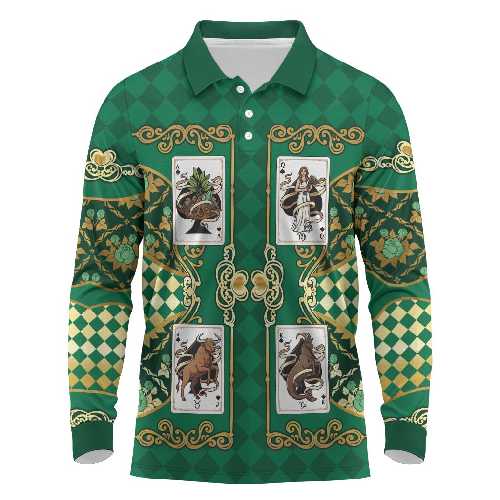 Zodiac Signs Long Sleeve Polo Shirt The Earth Element Baroque Spades Card