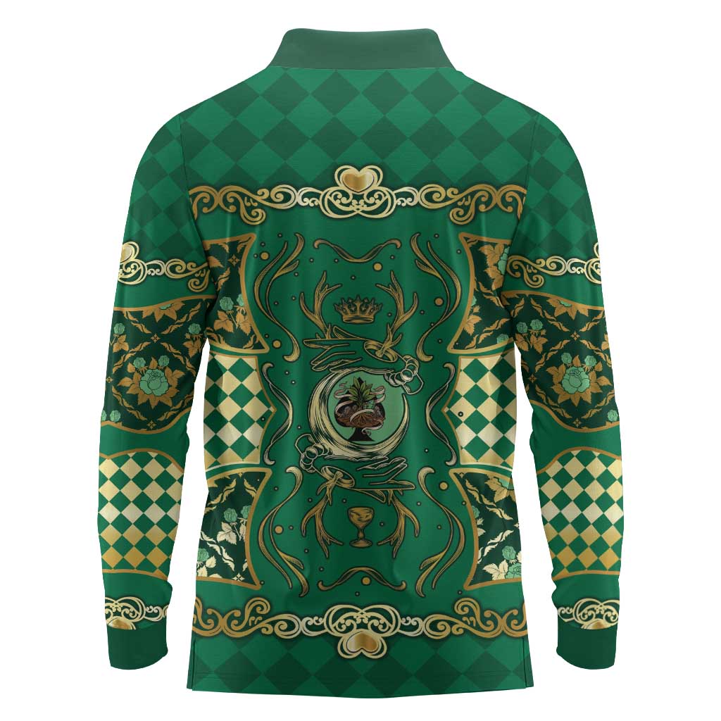 Zodiac Signs Long Sleeve Polo Shirt The Earth Element Baroque Spades Card