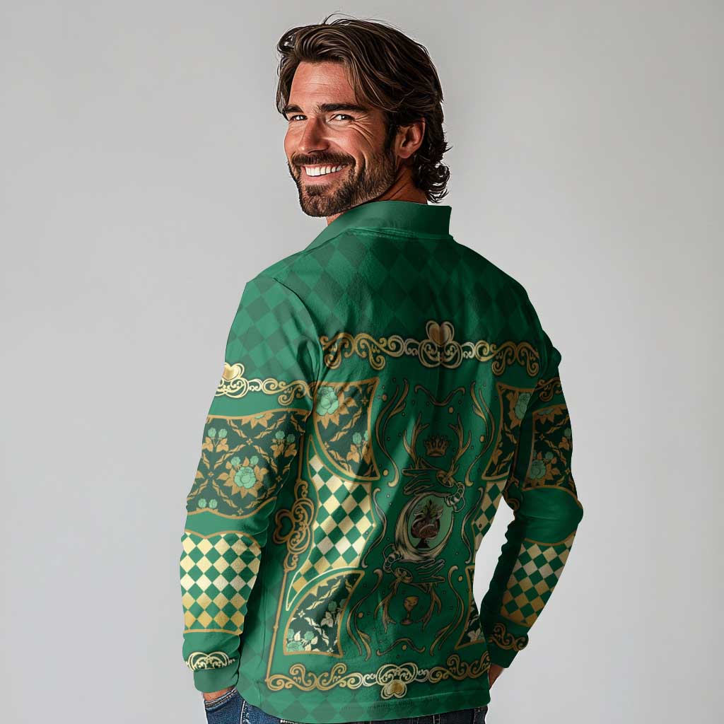 Zodiac Signs Long Sleeve Polo Shirt The Earth Element Baroque Spades Card