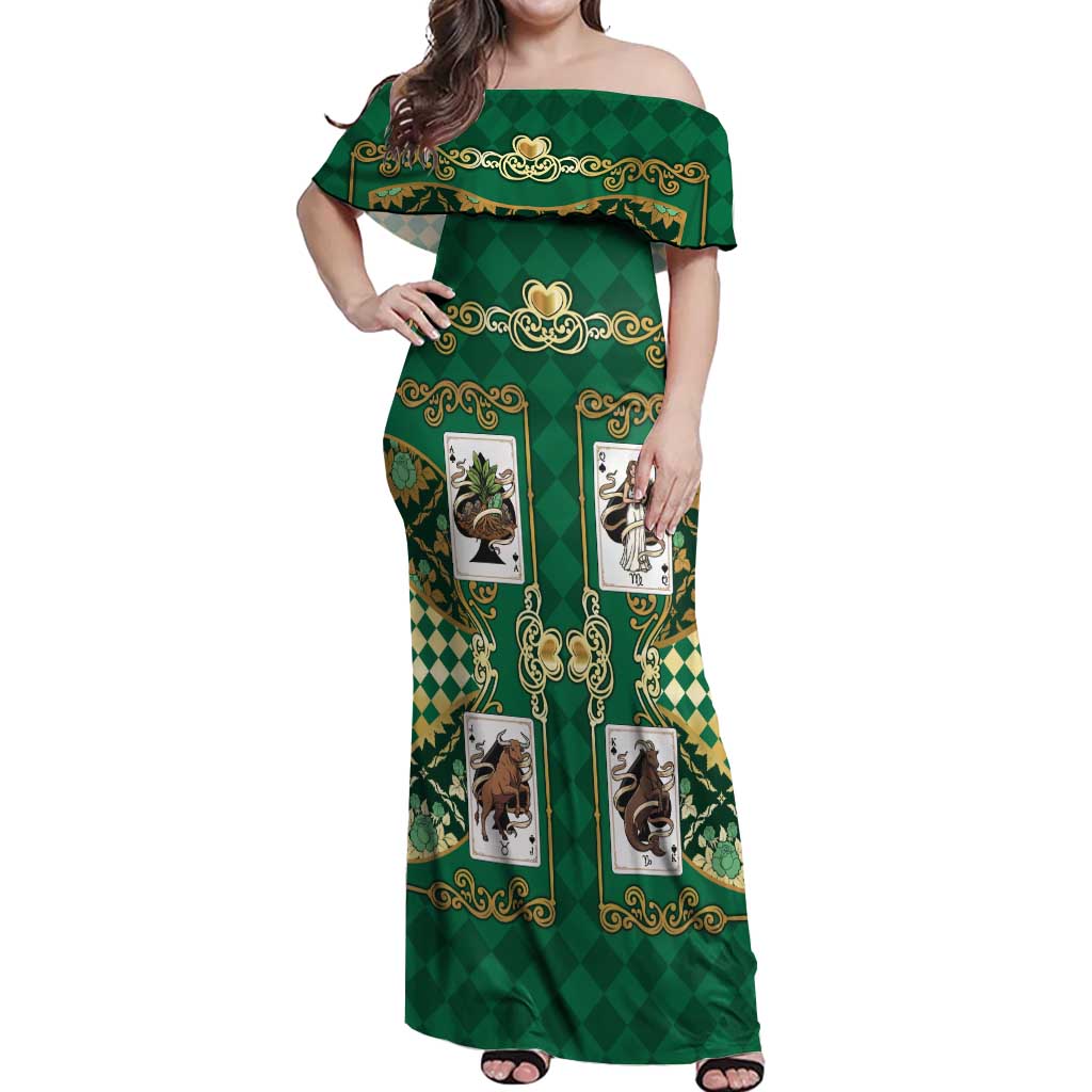 Zodiac Signs Off Shoulder Maxi Dress The Earth Element Baroque Spades Card