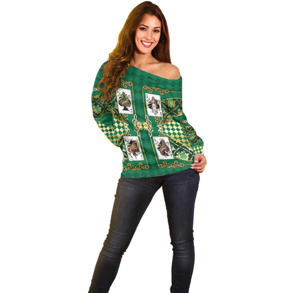 Zodiac Signs Off Shoulder Sweater The Earth Element Baroque Spades Card