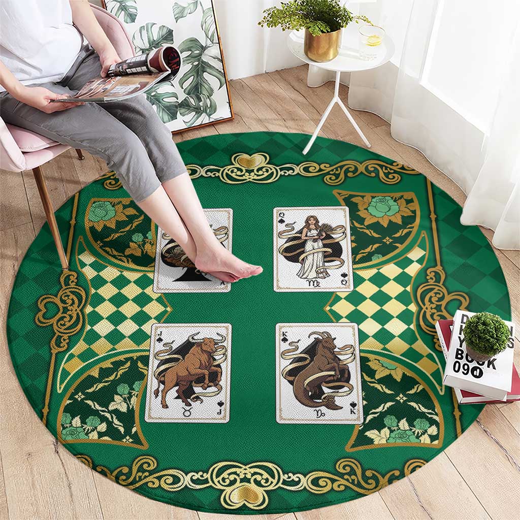 Zodiac Signs Round Carpet The Earth Element Baroque Spades Card