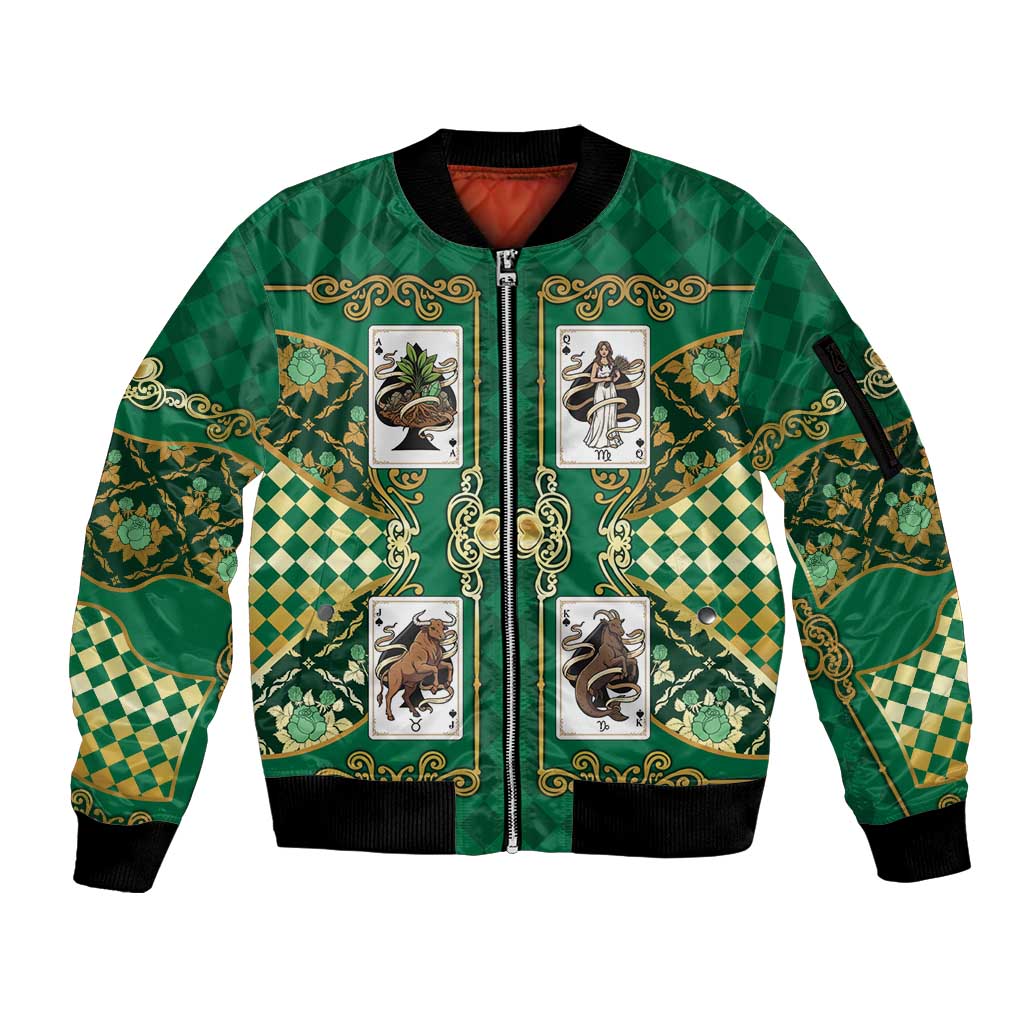 Zodiac Signs Sleeve Zip Bomber Jacket The Earth Element Baroque Spades Card