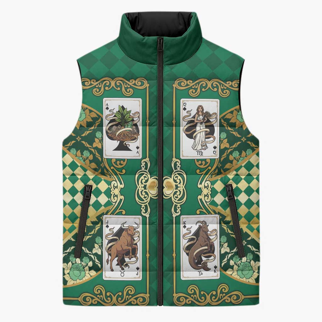 Zodiac Signs Sleeveless Puffer Jacket The Earth Element Baroque Spades Card