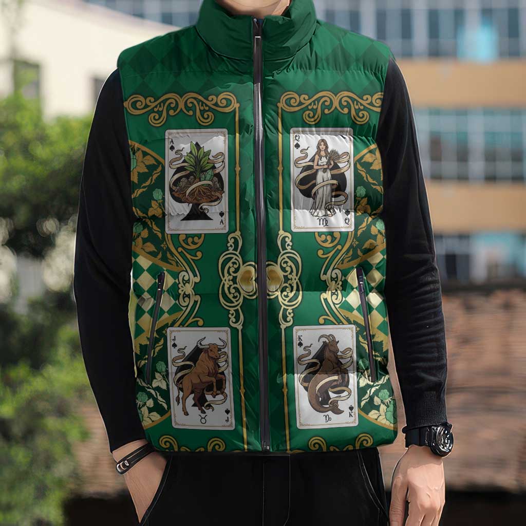 Zodiac Signs Sleeveless Puffer Jacket The Earth Element Baroque Spades Card