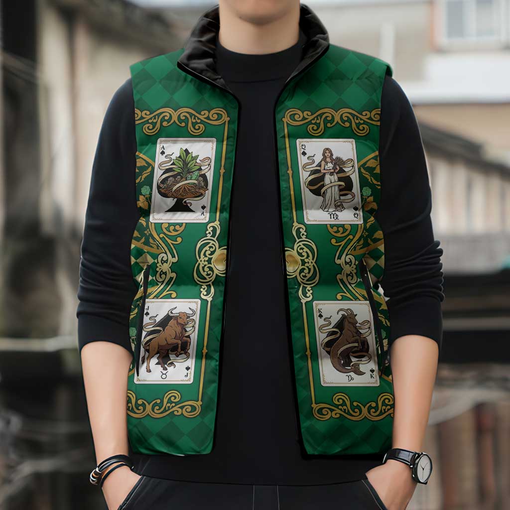 Zodiac Signs Sleeveless Puffer Jacket The Earth Element Baroque Spades Card