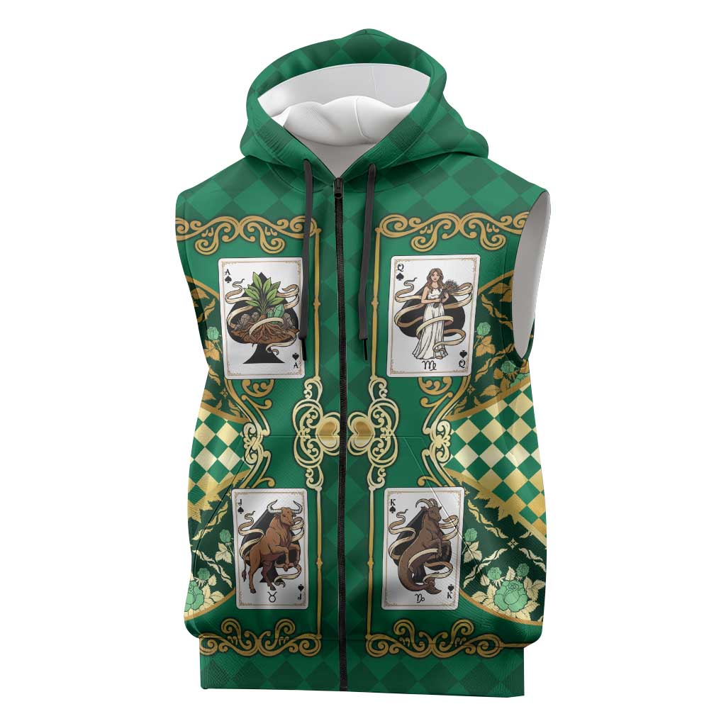 Zodiac Signs Sleeveless Zip Hoodie The Earth Element Baroque Spades Card