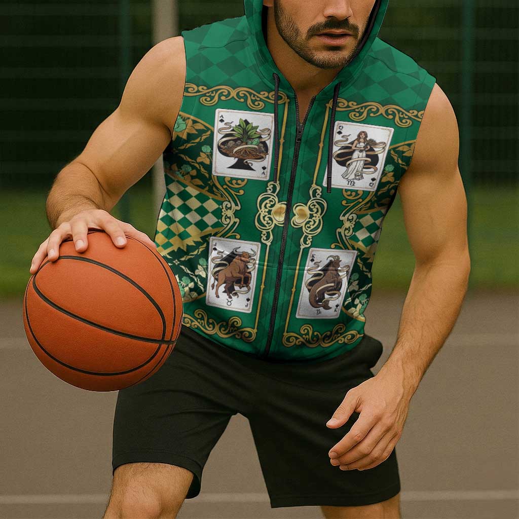 Zodiac Signs Sleeveless Zip Hoodie The Earth Element Baroque Spades Card