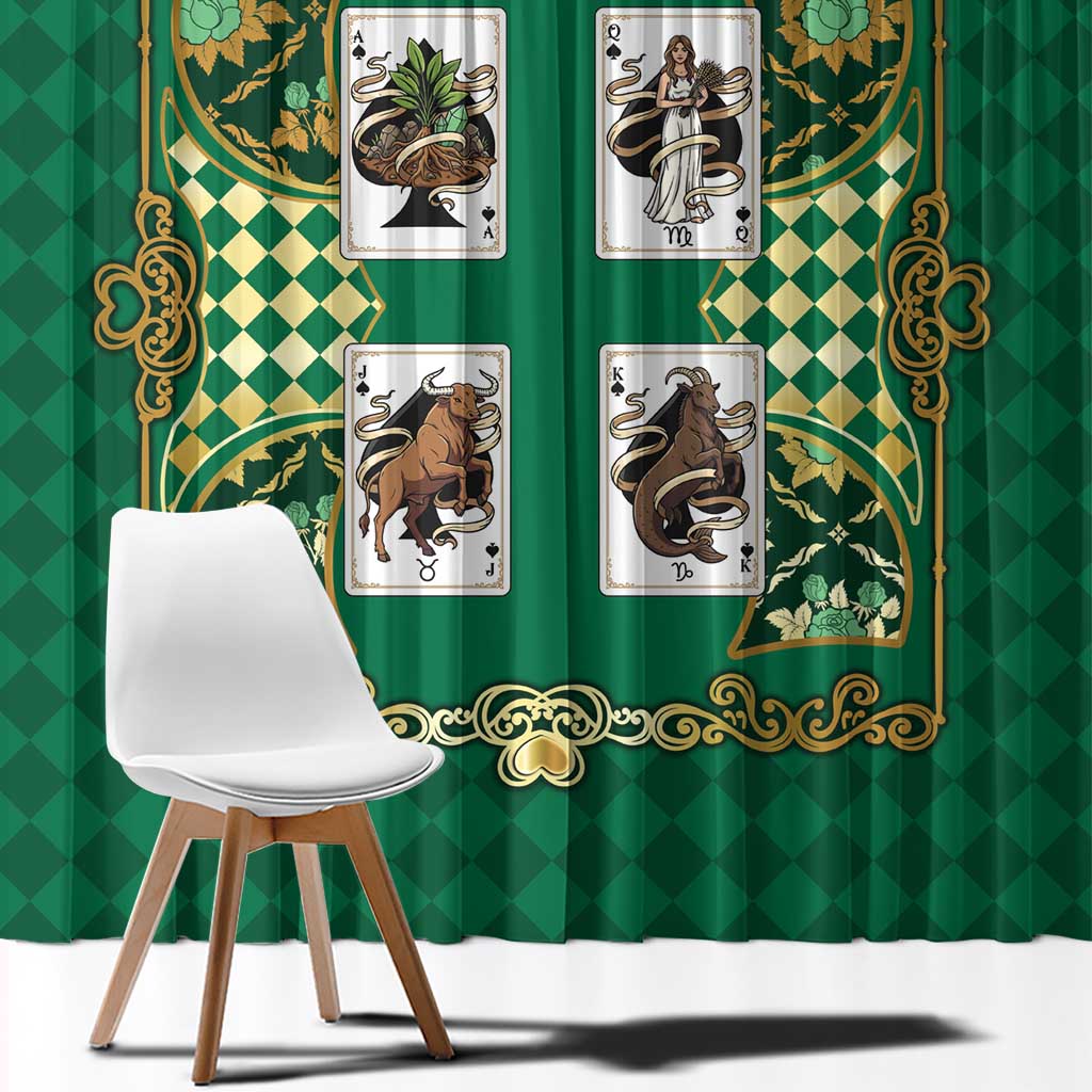 Zodiac Signs Window Curtain The Earth Element Baroque Spades Card