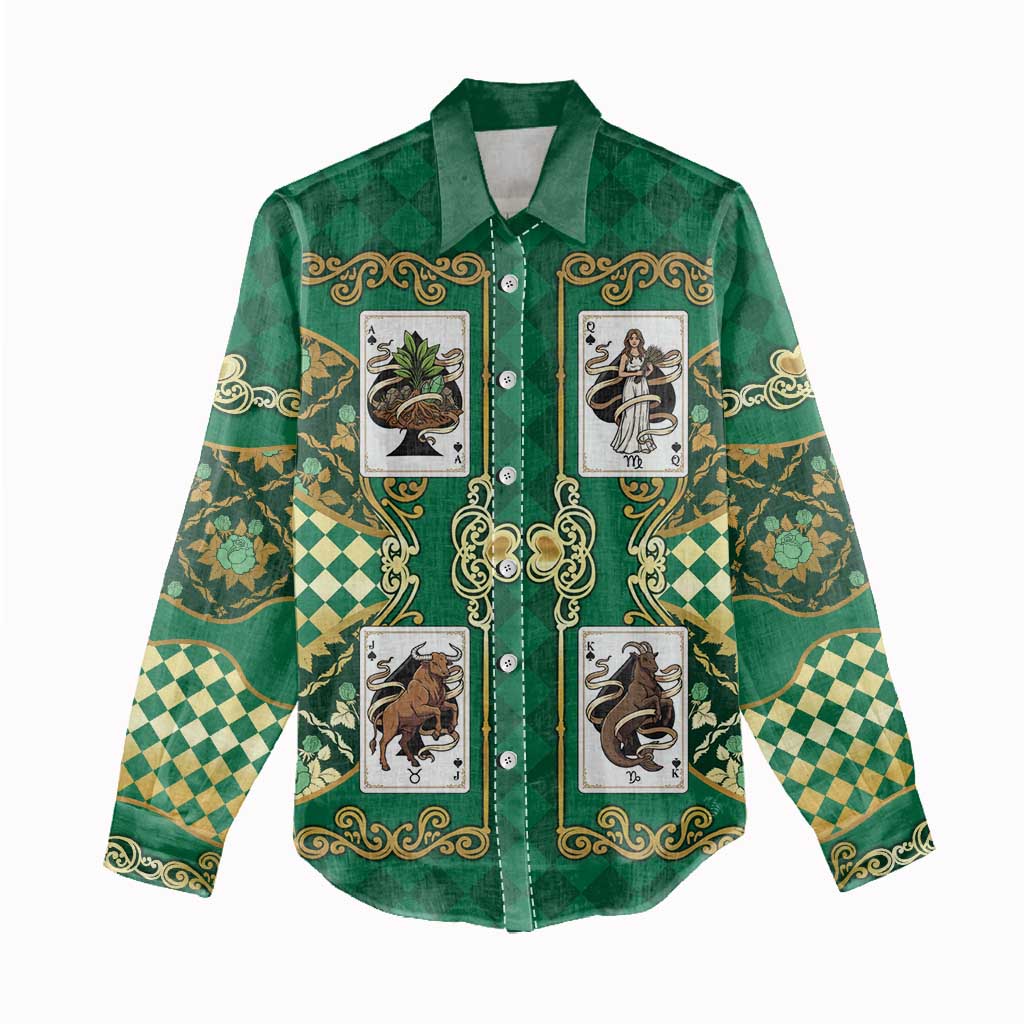 Zodiac Signs Women Casual Shirt The Earth Element Baroque Spades Card