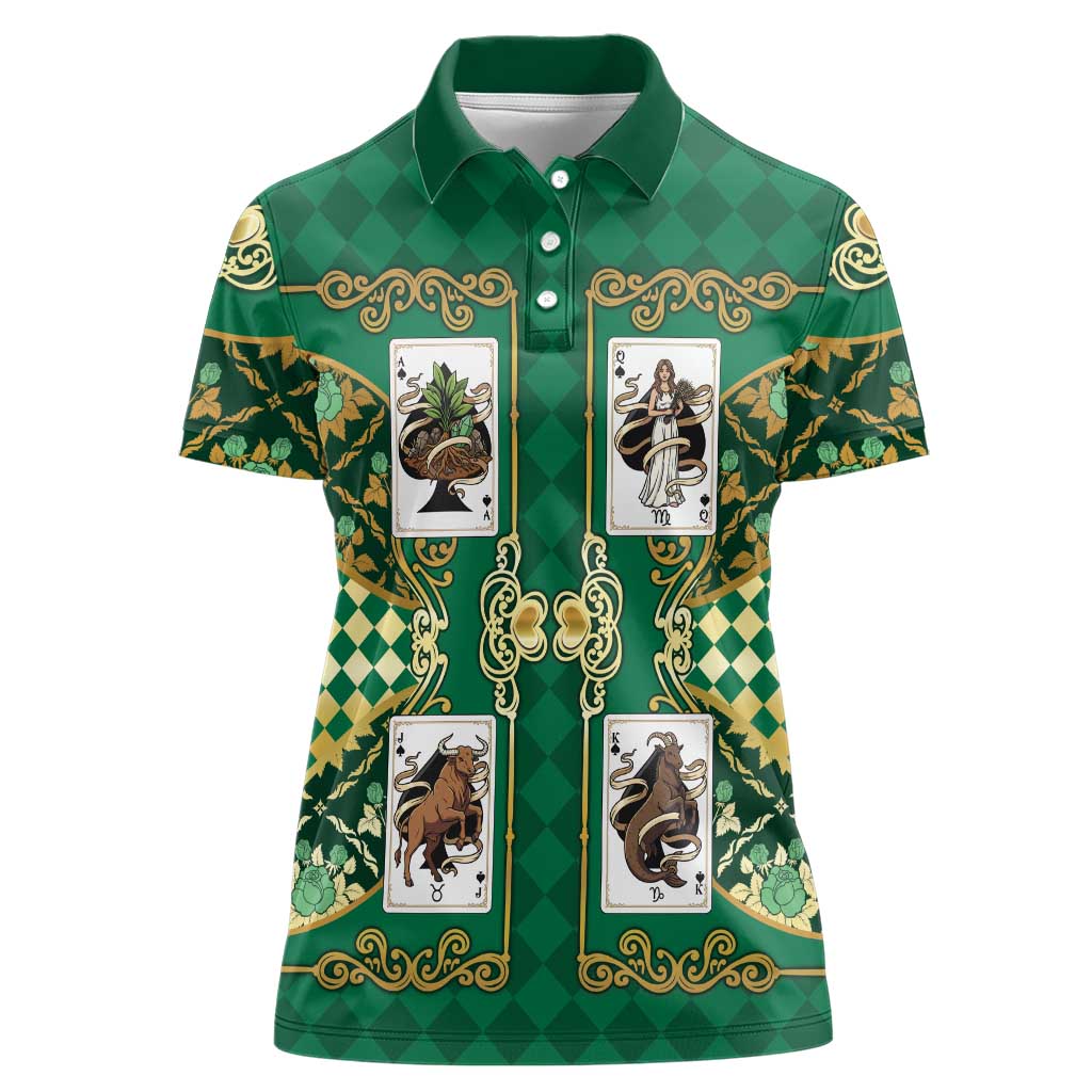 Zodiac Signs Women Polo Shirt The Earth Element Baroque Spades Card