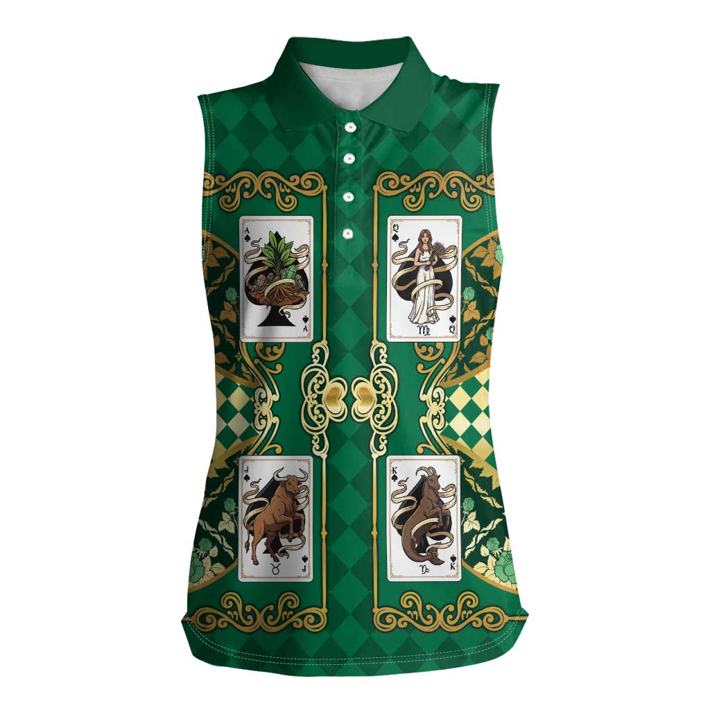 Zodiac Signs Women Sleeveless Polo Shirt The Earth Element Baroque Spades Card