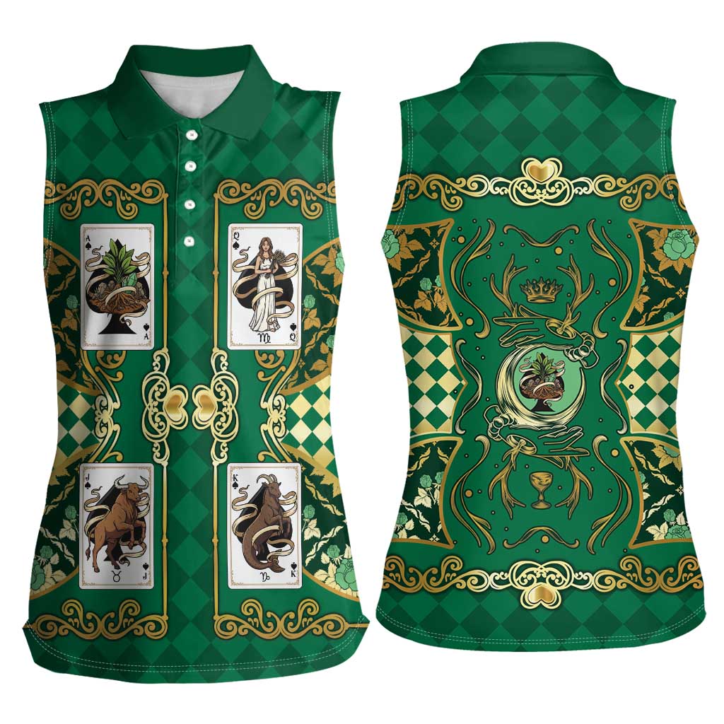 Zodiac Signs Women Sleeveless Polo Shirt The Earth Element Baroque Spades Card