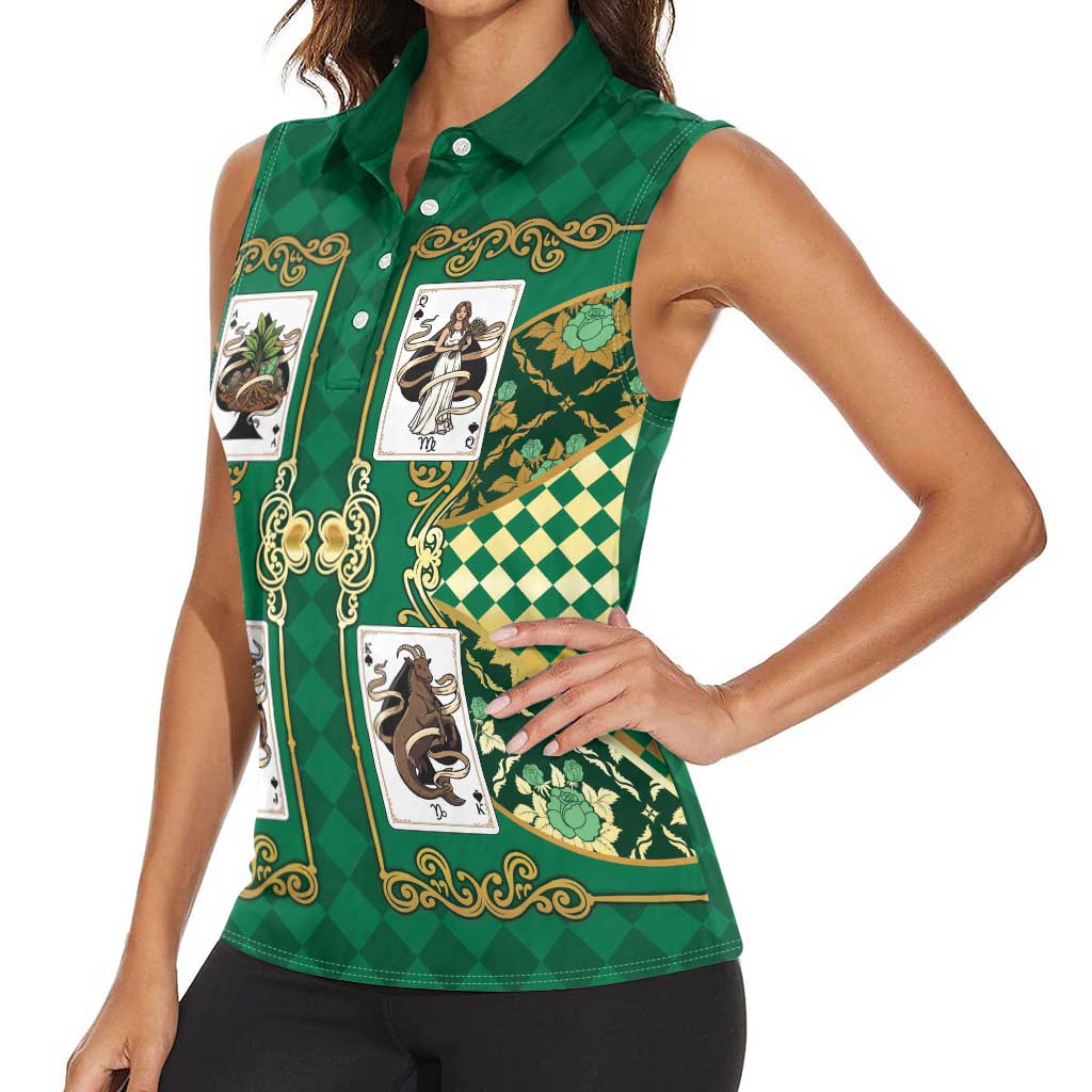 Zodiac Signs Women Sleeveless Polo Shirt The Earth Element Baroque Spades Card