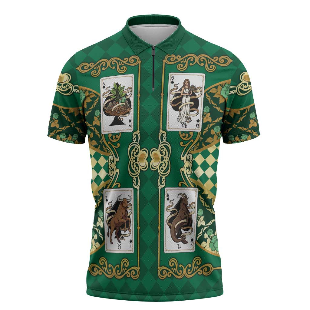 Zodiac Signs Zipper Polo Shirt The Earth Element Baroque Spades Card