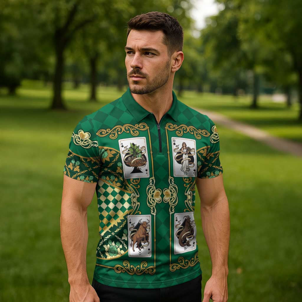 Zodiac Signs Zipper Polo Shirt The Earth Element Baroque Spades Card