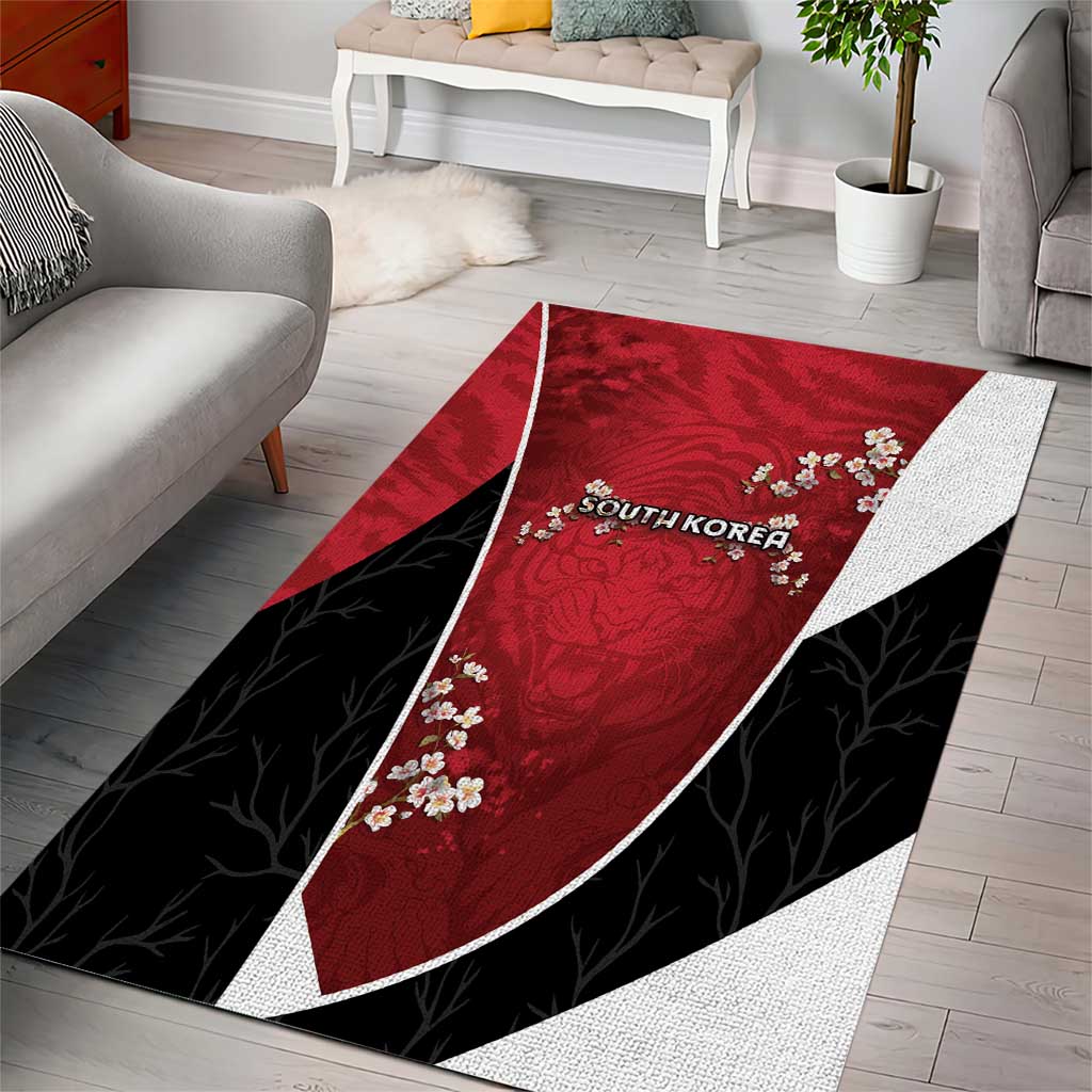 South Korea Football Area Rug Tiger Mugunghwa Flower Minimal Style
