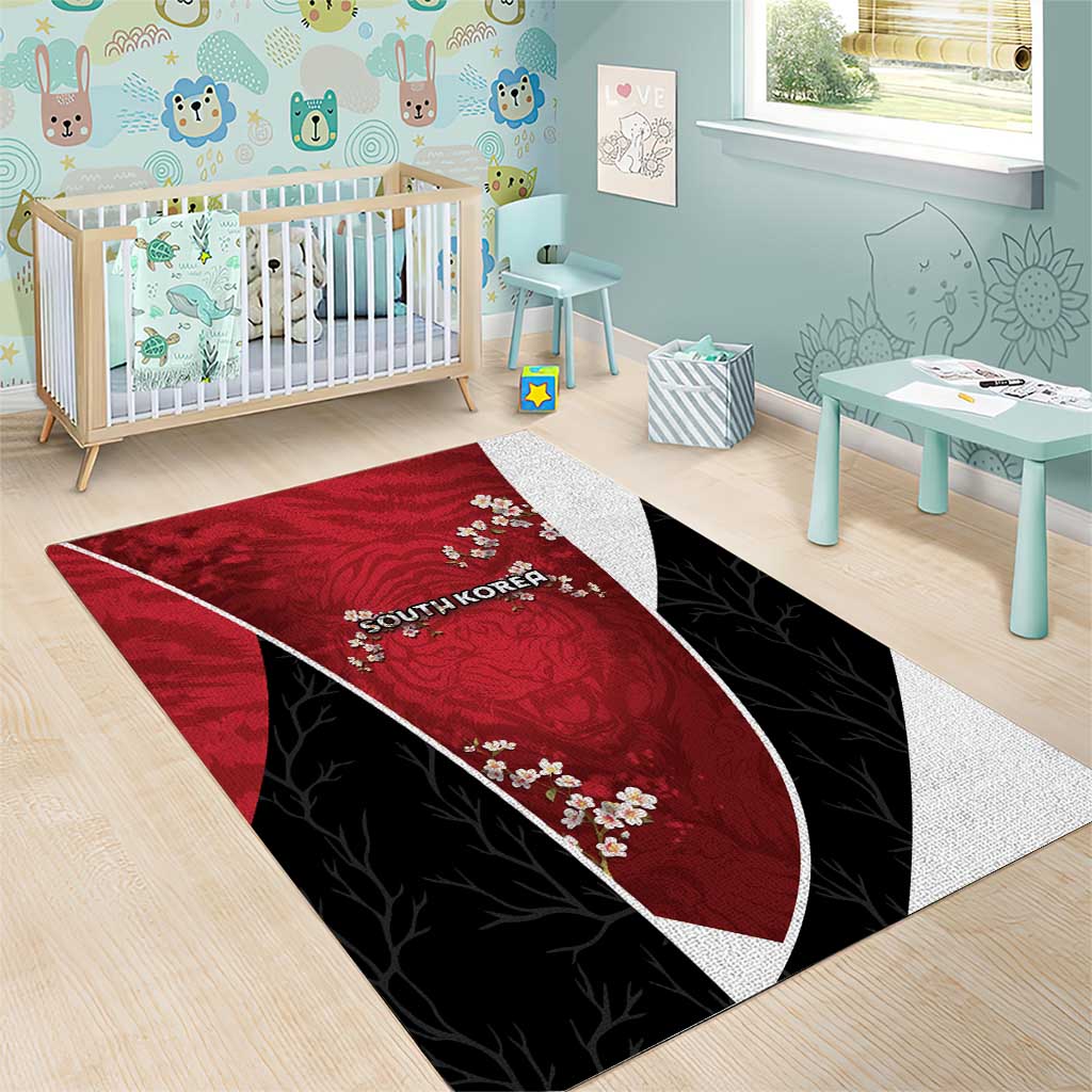 South Korea Football Area Rug Tiger Mugunghwa Flower Minimal Style