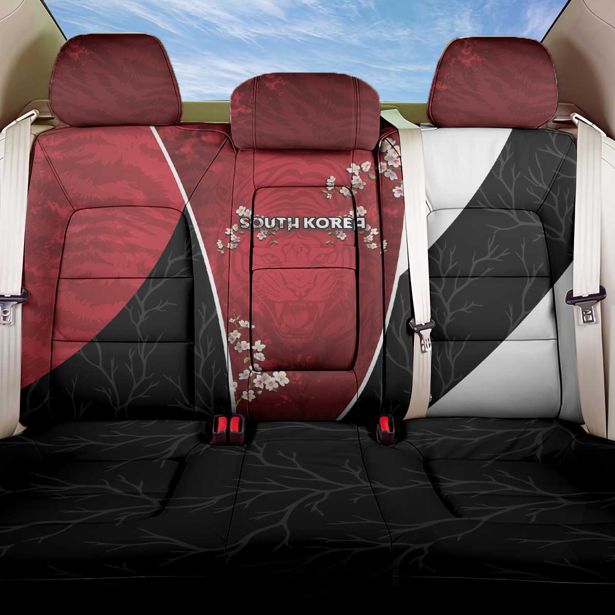 South Korea Football Back Car Seat Cover Tiger Mugunghwa Flower Minimal Style