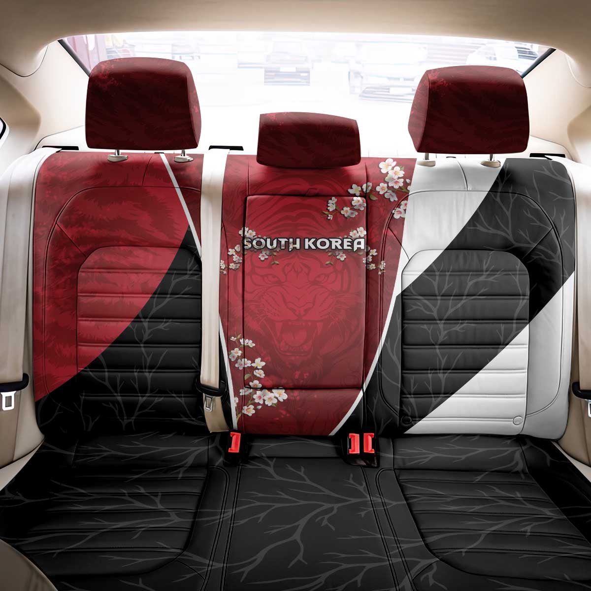 South Korea Football Back Car Seat Cover Tiger Mugunghwa Flower Minimal Style