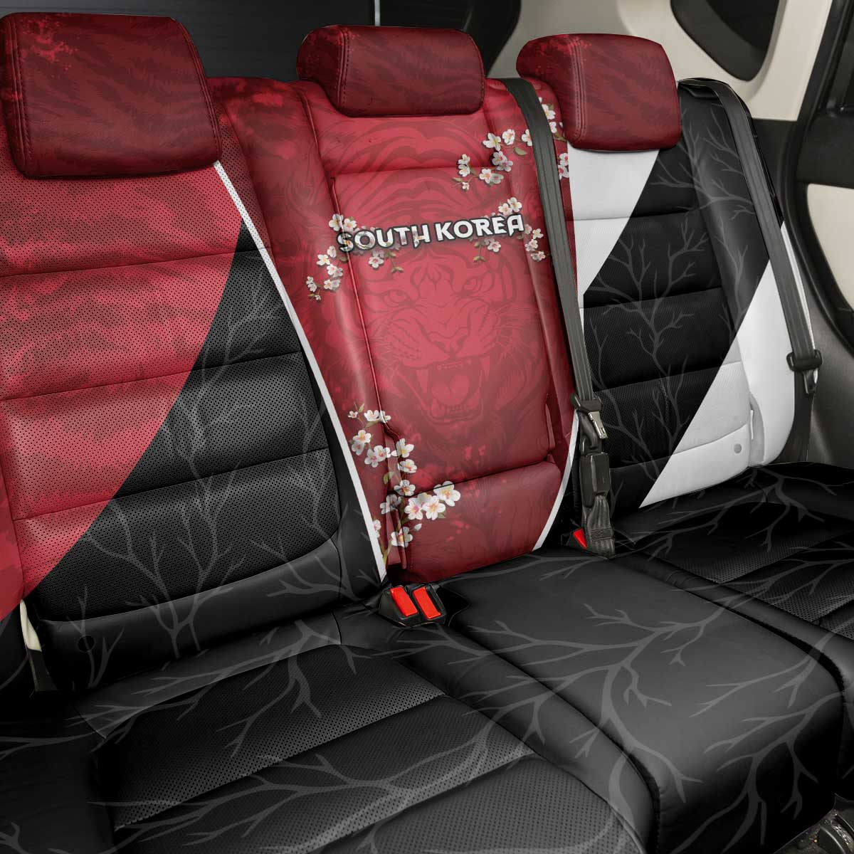 South Korea Football Back Car Seat Cover Tiger Mugunghwa Flower Minimal Style