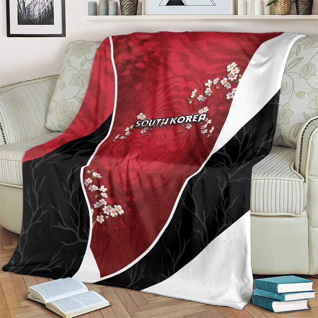 South Korea Football Blanket Tiger Mugunghwa Flower Minimal Style