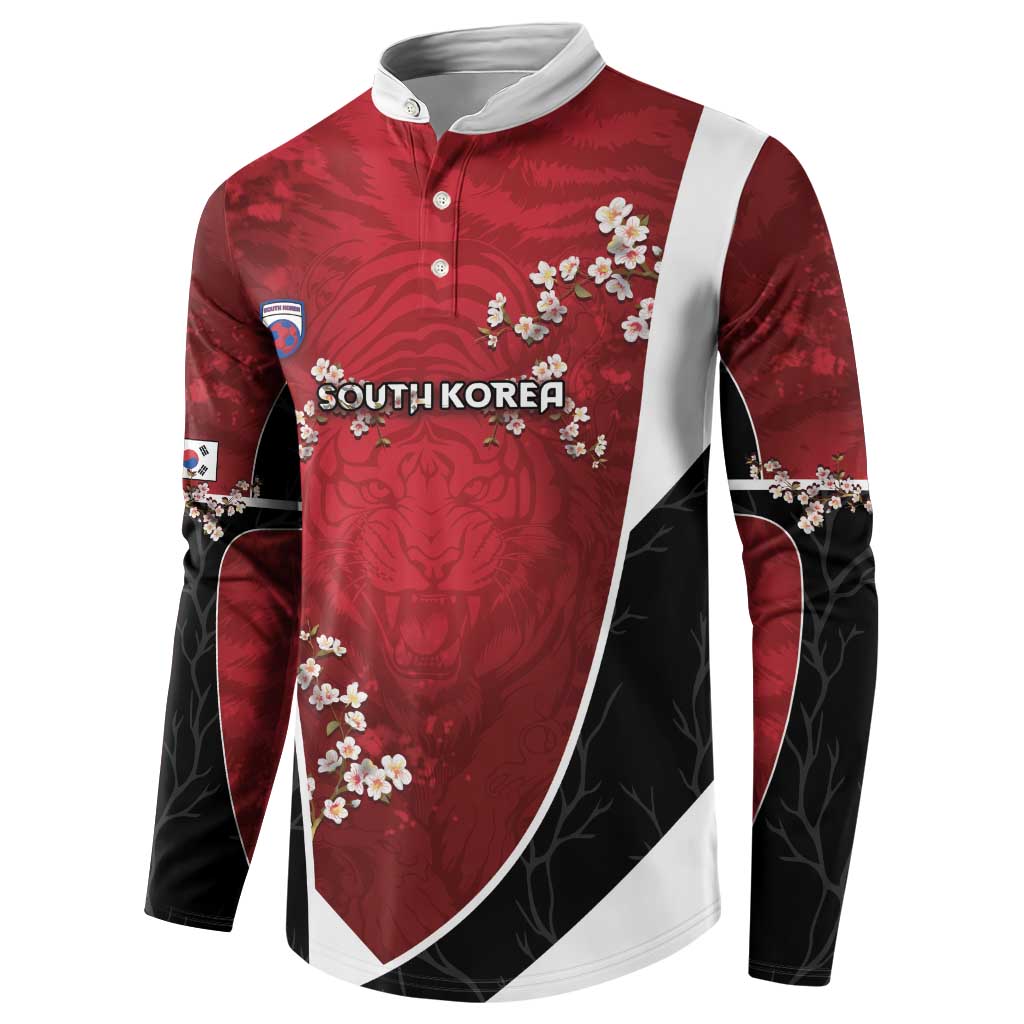 Custom South Korea Football Button Sweatshirt Tiger Mugunghwa Flower Minimal Style
