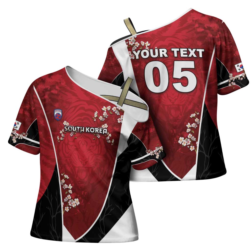 Custom South Korea Football Cross Shoulder Shirt Tiger Mugunghwa Flower Minimal Style